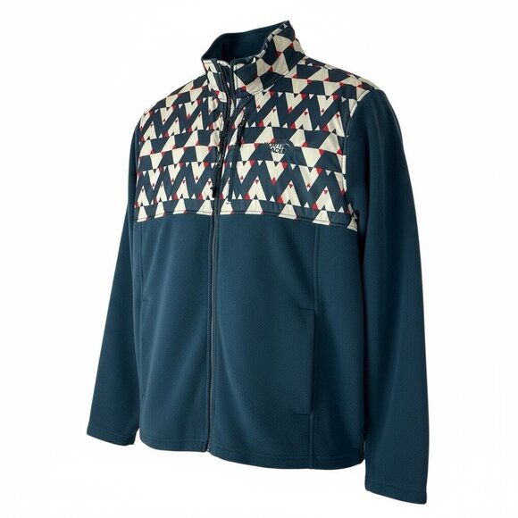 The North Face Mens Fleece Jacket L Large 300 Tundra Teal Geo Print Full Zip - Picture 1 of 10